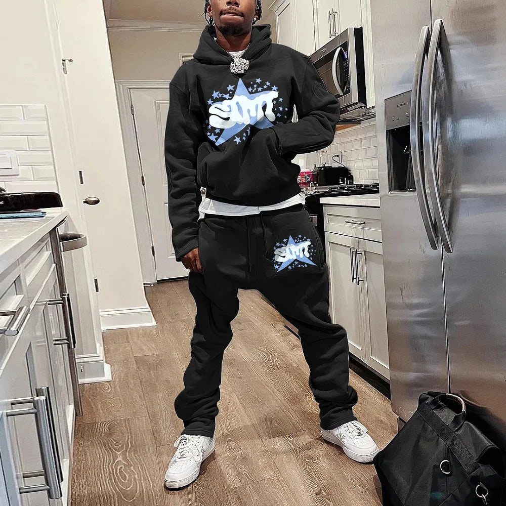 Men's Autumn Winter Hoodie Suit Two-piece 3D Printed Sportswear Casual Bell Pants Sportswear Set Y2k Streetwear Men's Clothing